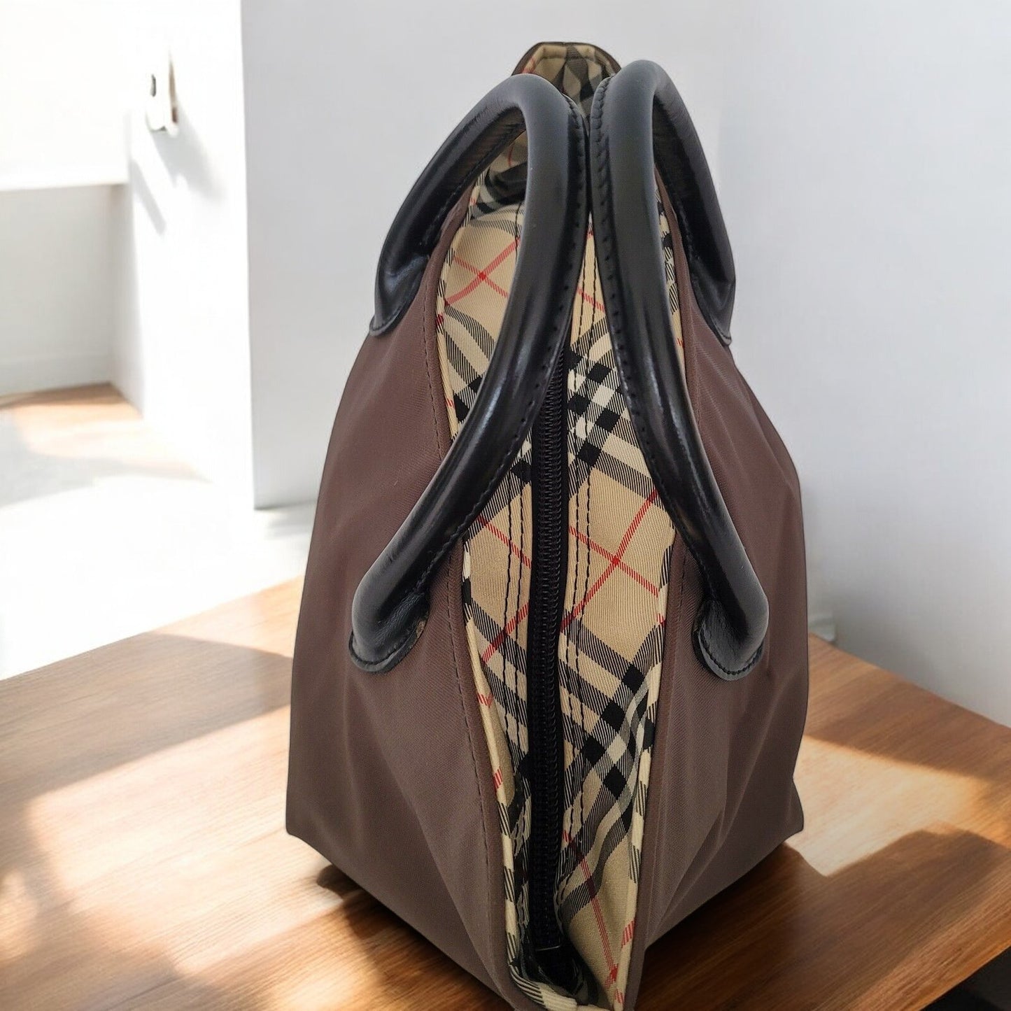 BURBERRY BLUE LABEL Mini Tote Handbag Purse Bag Canvas Small Nova Check Brown