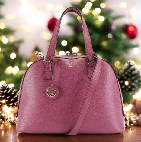 Gucci Lady Dollar Dome Two-Way Handbag in Pink-Grained Leather