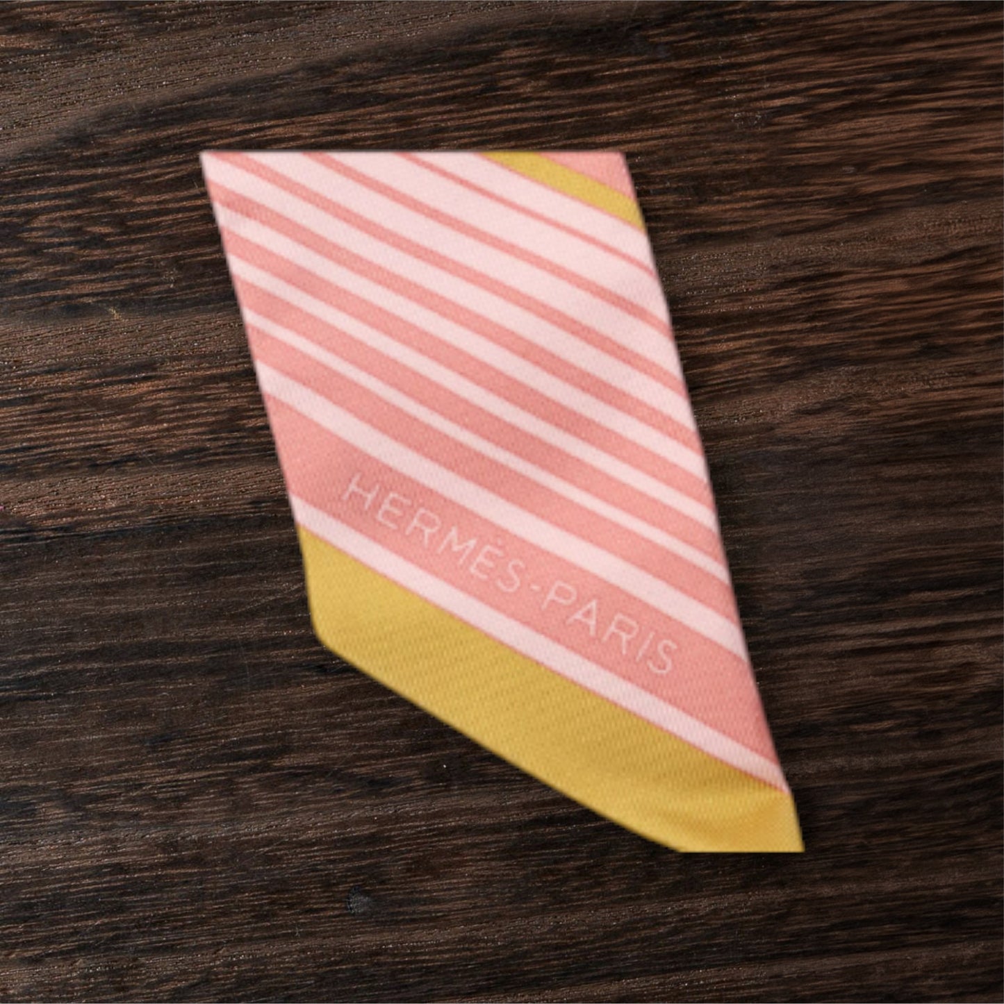 Hermès "Ex-Libris" Twilly in Rose, Pale Green and Ochre Silk