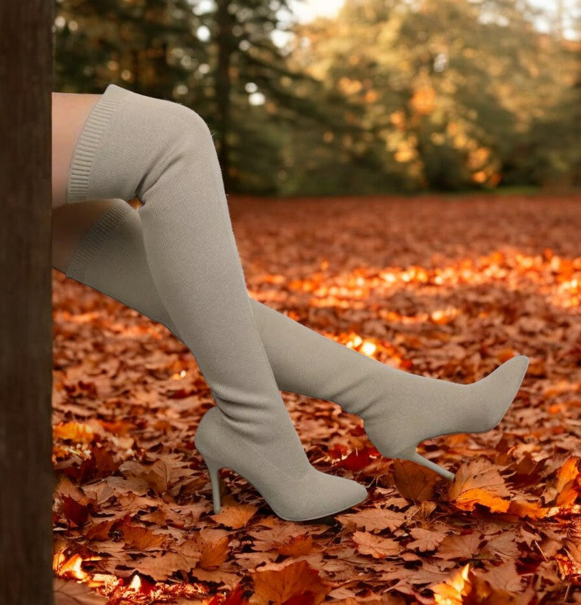 Knit Style Over-The-Knee Stiletto Boots
