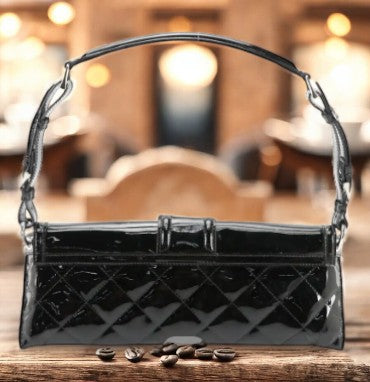 Burberry Black Patent Leather Buckle Studded Pochette