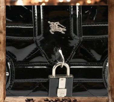 Burberry Black Patent Leather Buckle Studded Pochette