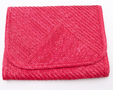 Saks Fifth Avenue Woven Blue/Red Straw Large Flap Clutches