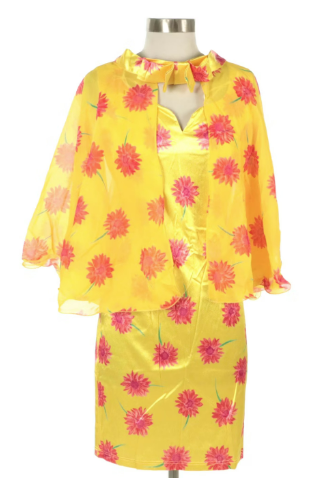 Vera Mont of France Floral Print Two-Piece Sleeveless Dress and Overlay Top Set
