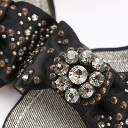 René Caovilla Embellished Black Satin and Metallic Dress Sandals