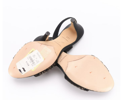 René Caovilla Embellished Black Satin and Metallic Dress Sandals