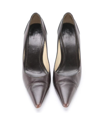 Gucci Brown Leather Pointed-Toe Pumps