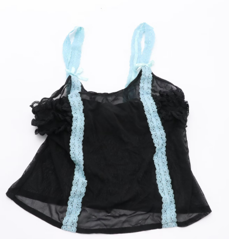 Lingerie Set in Mesh Black Ruffled and Blue Lace