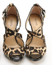 Michael Kors Leopard Print Calf Hair Peep-Toe Pumps & Brown Leather Heels