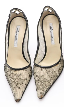 Brian Atwood Satin/Lace and Pollini Patent Leather Point Toe Pumps