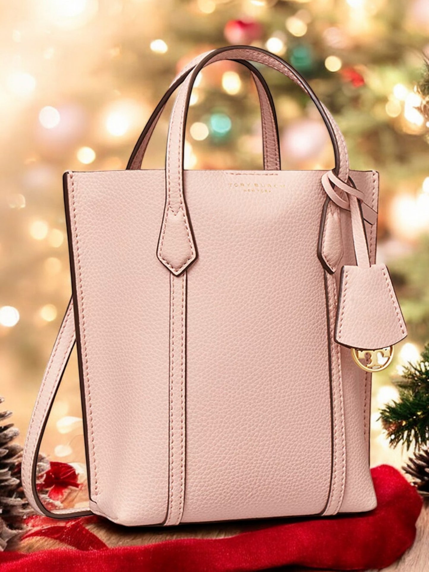 TORY BURCH PERRY Mini N/S Leather Crossbody Tote Shell Pink /NWT