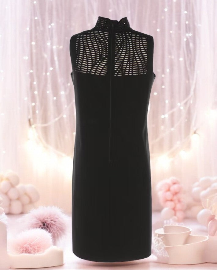 Lafayette 148 Laser-Cut Black Stretch Polyamide Mock Neck Dress
