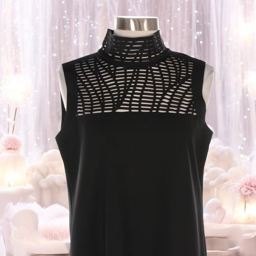 Lafayette 148 Laser-Cut Black Stretch Polyamide Mock Neck Dress