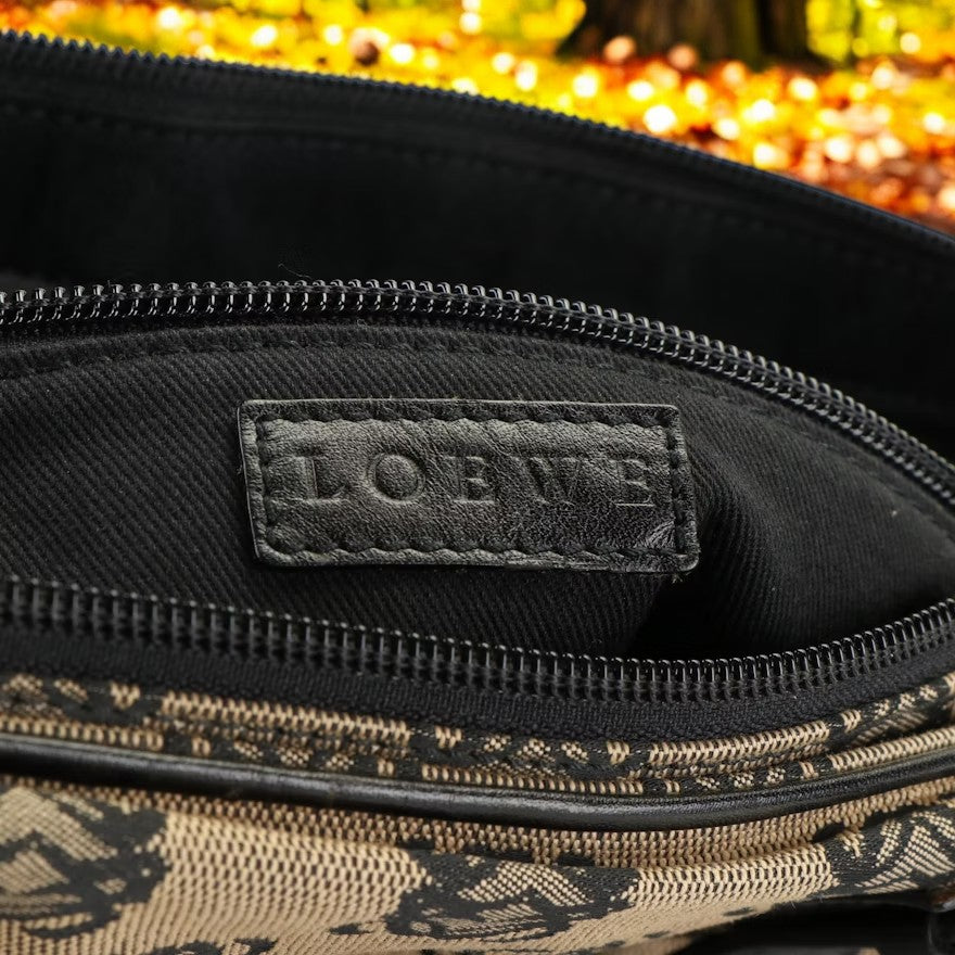 Loewe Anagram Tote in Beige and Black Canvas with Leather Trim