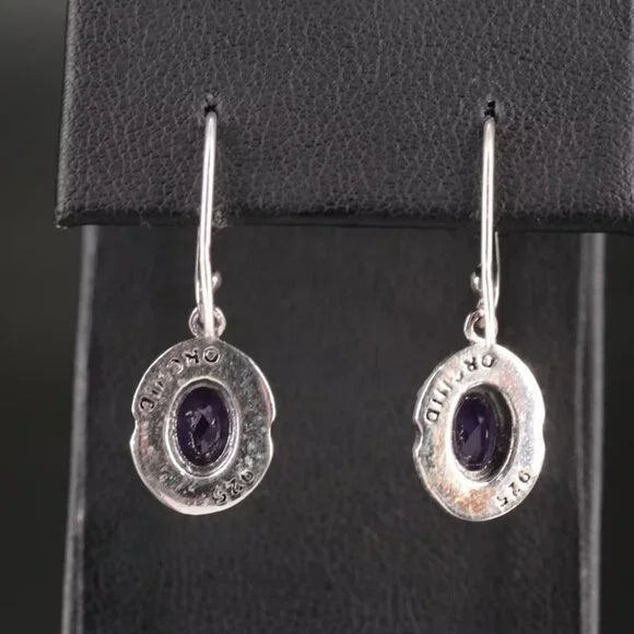 Beautiful Vintage Sterling Amethyst Drop Earrings- 57578
