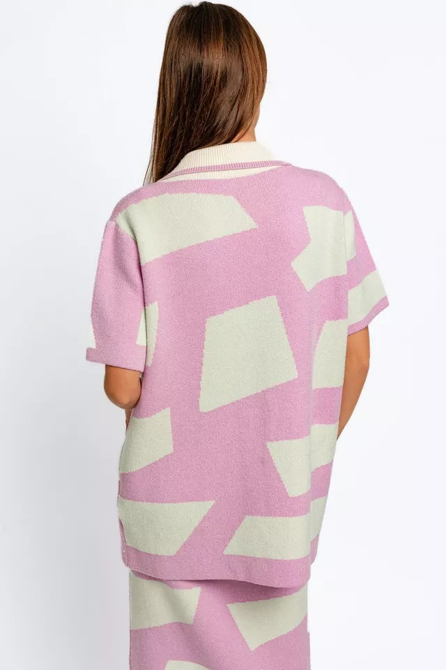 LE LIS PINK CHECK CARDIGAN