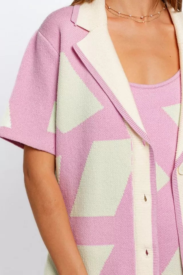 LE LIS PINK CHECK CARDIGAN