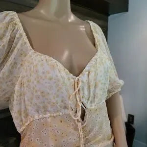 New Free People Tea Yellow Floral Tessa Dress Size L