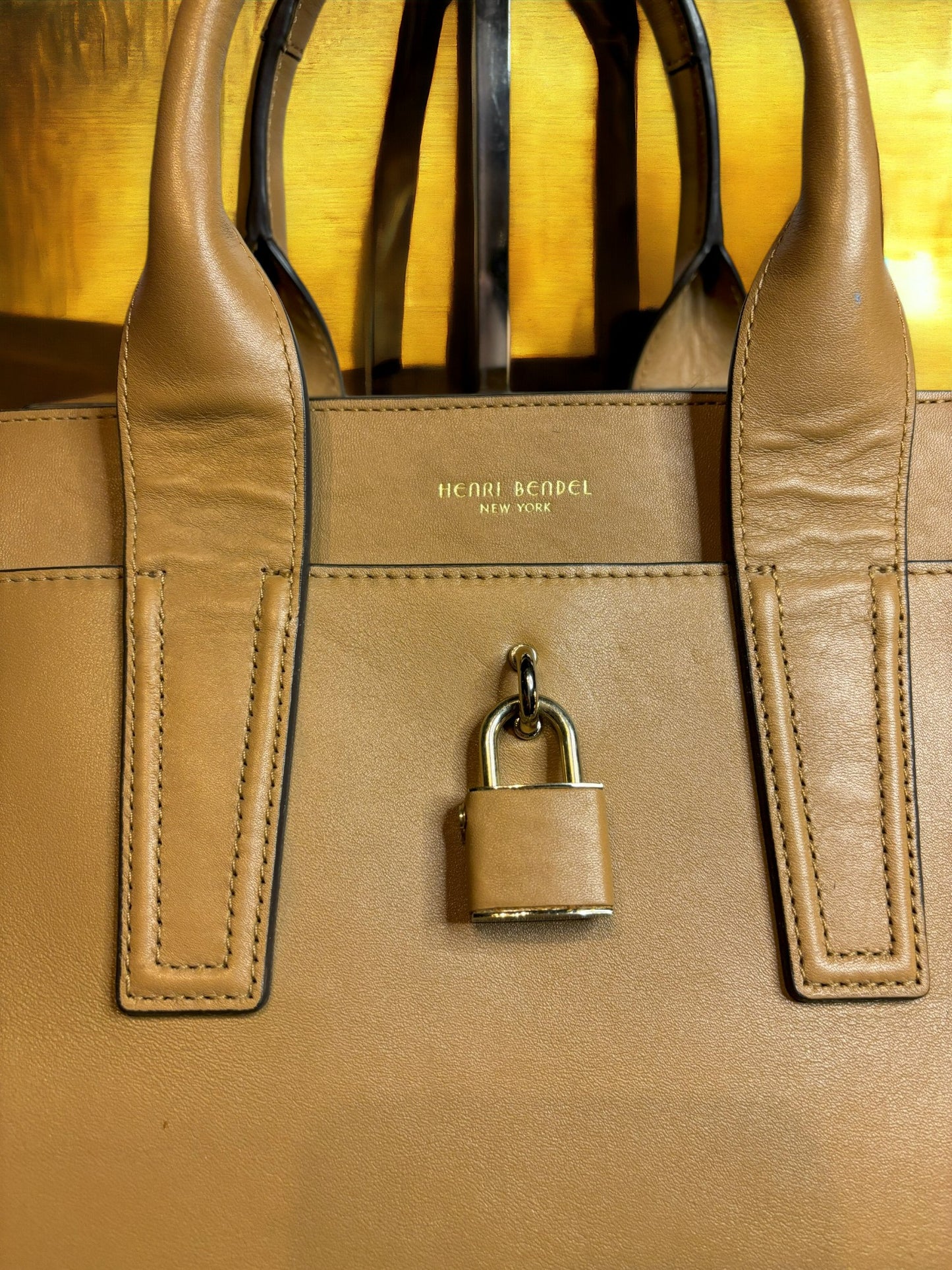 Authentic Henri Bendel Lex Padlock Tan Tote