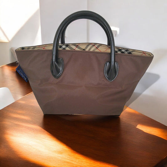 BURBERRY BLUE LABEL Mini Tote Handbag Purse Bag Canvas Small Nova Check Brown