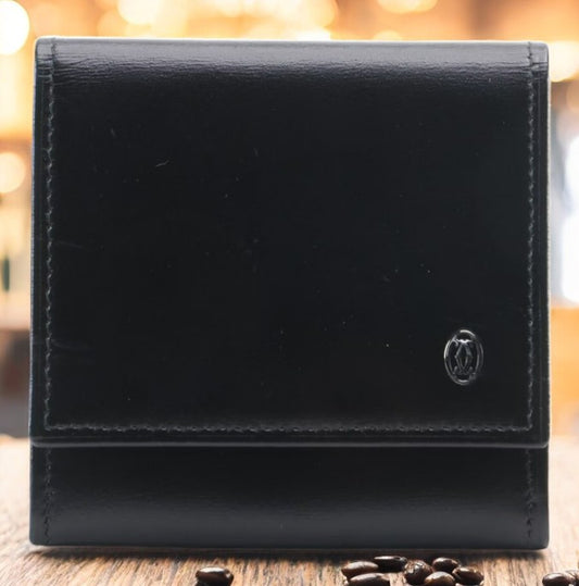 Cartier Black Leather Flap Coin Purse