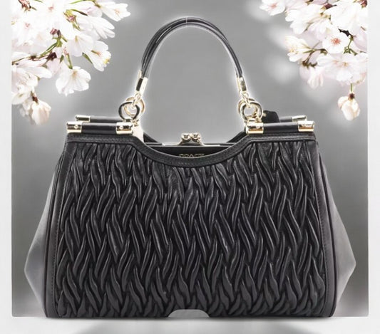 Coach Black Madison Gathered Twisted Carrie Handbag Satchel