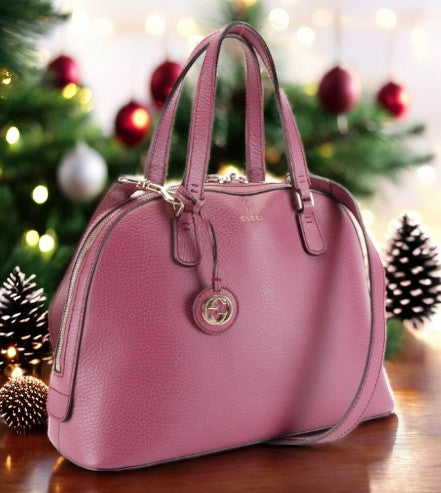 Gucci Lady Dollar Dome Two-Way Handbag in Pink-Grained Leather