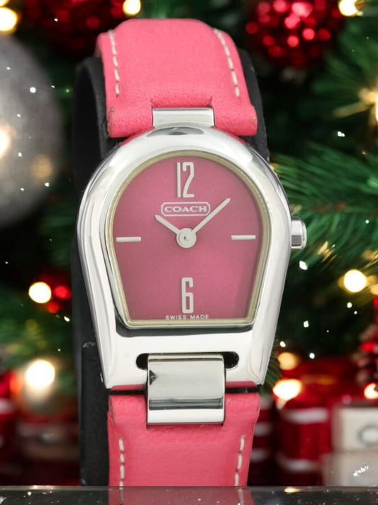 Stainless Steel Coach Horseshoe Pink Swiss Wristwatch