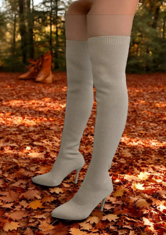 Knit Style Over-The-Knee Stiletto Boots