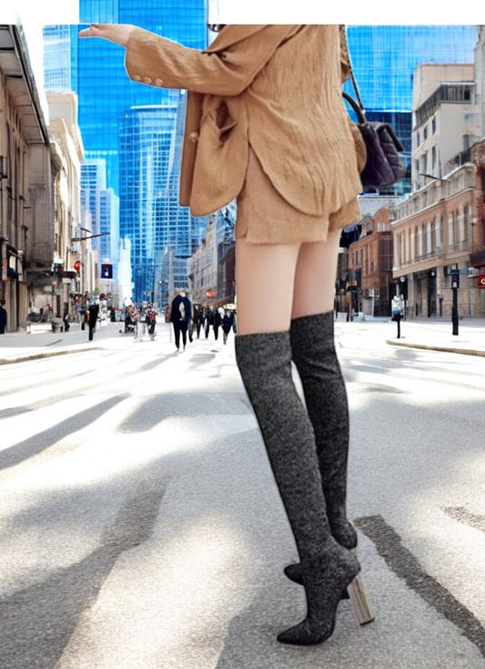 Metallic Knee-High Stretch Boots