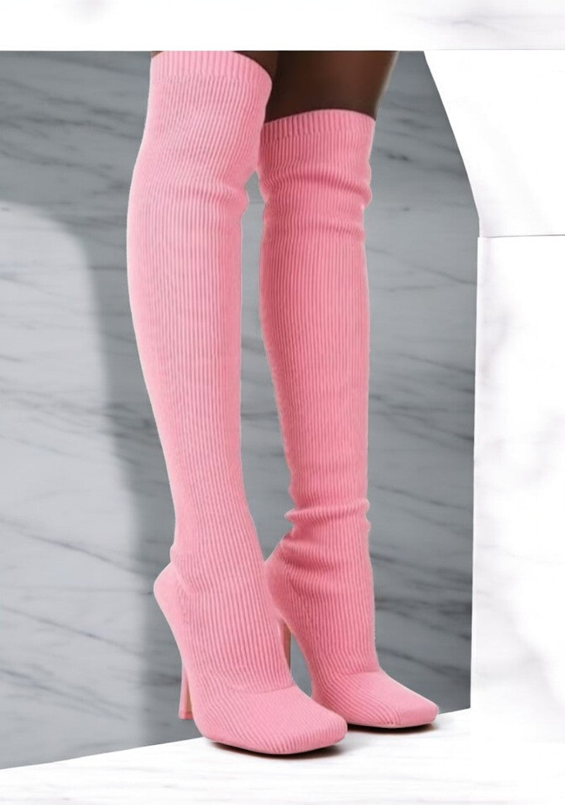 Pink Over-The-Kne Heel Boots