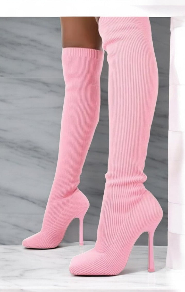 Pink Over-The-Kne Heel Boots