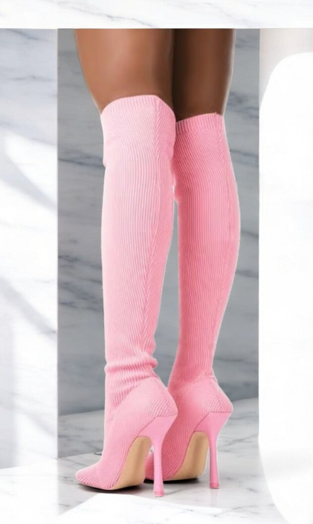 Pink Over-The-Kne Heel Boots