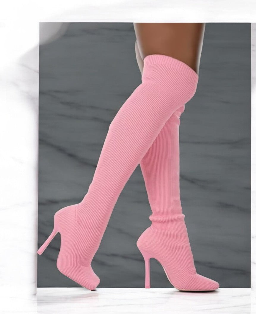 Pink Over-The-Kne Heel Boots