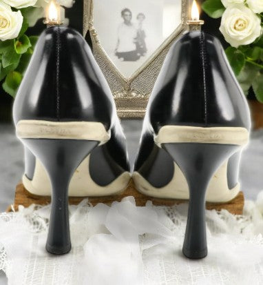 Prada Black Leather Pointed Toe Pumps with White Rubber Sole Accent