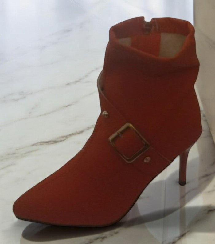 Red Buckle Ankle Heel Boots