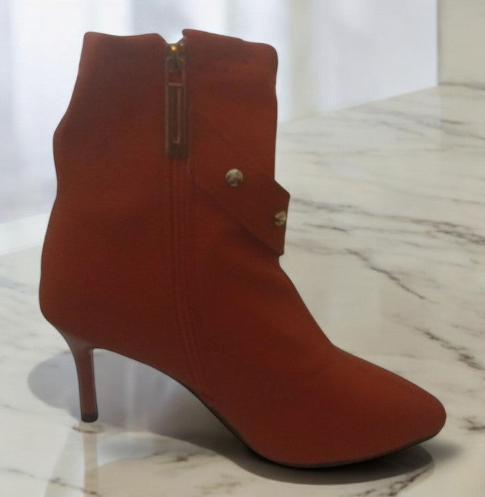 Red Buckle Ankle Heel Boots