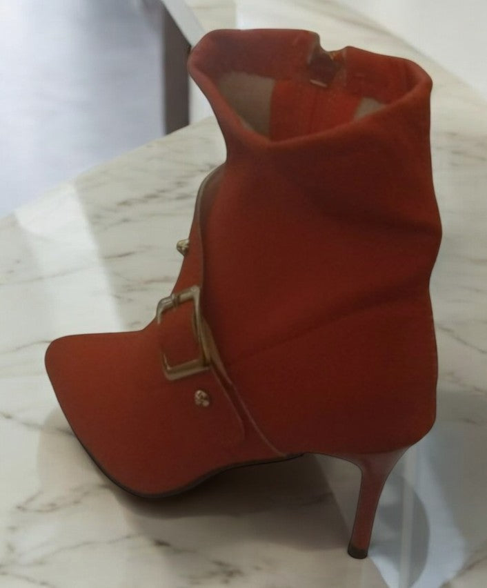 Red Buckle Ankle Heel Boots