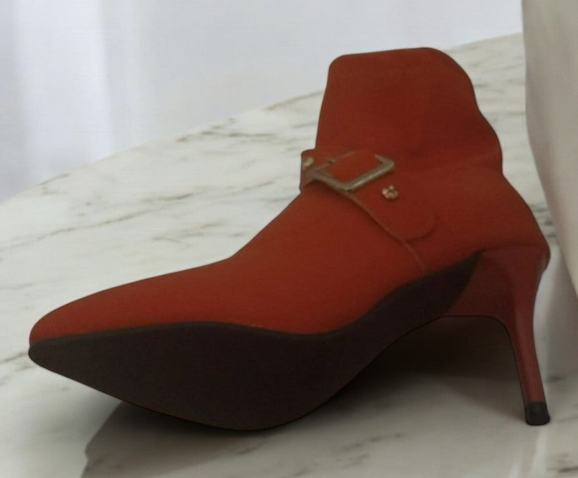 Red Buckle Ankle Heel Boots