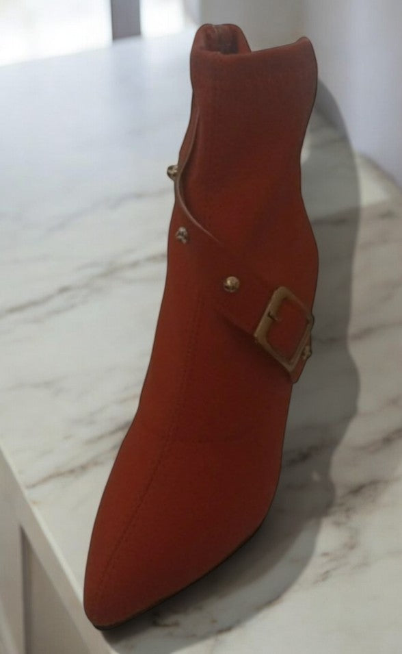 Red Buckle Ankle Heel Boots