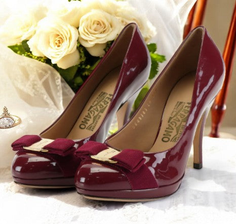 Salvatore Ferragamo Vara Bow Pumps in Burgundy Patent Leather