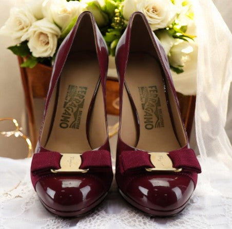 Salvatore Ferragamo Vara Bow Pumps in Burgundy Patent Leather