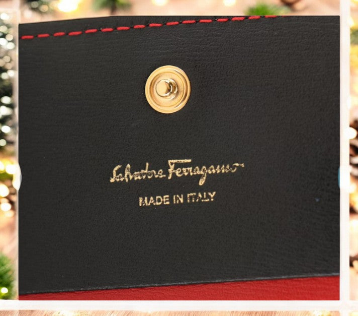 Salvatore Ferragamo Embossed Black Leather Compact Wallet