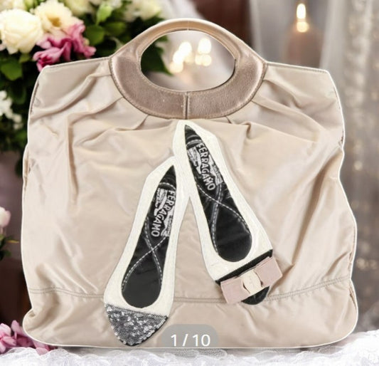 Salvatore Ferragamo Shoes Tote Nylon with Leather Medium