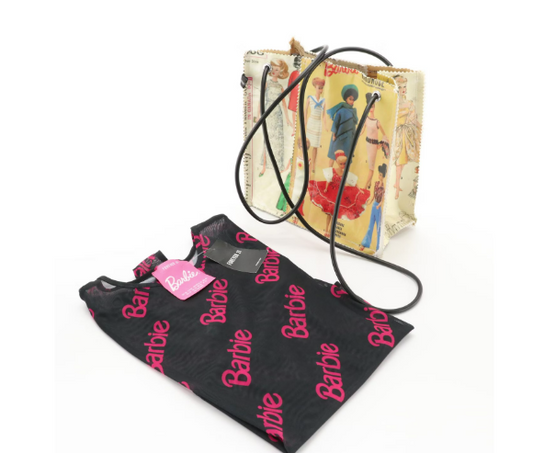Unique Hand- Made Vintage Barbie Doll Tote & NWT Forever 21 Barbie Printed Mesh Bodysuit
