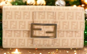 Fendi Beige Zucchino Coated Canvas Forever Flap Continental Wallet