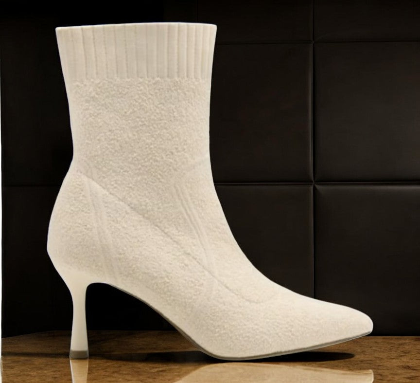 Sock Style Ankle Heeled Booties