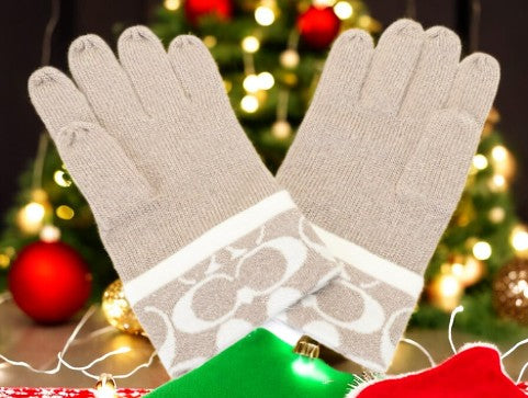 Coach Signature Metallic Knit Gloves and Matching Scarf with Boxed Star Wristlet