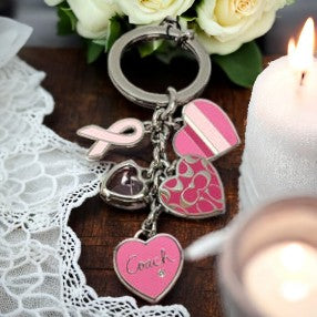 NEW COACH Breast Cancer Awareness Heart Crystal Keychain Key Ring FOB