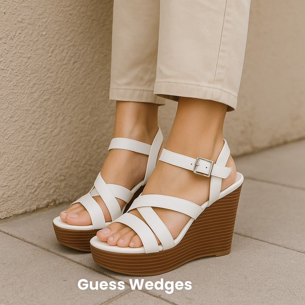 Guess White Strappy Leather Wedges & Audrey Brooke Heeled Peep-Toe Sandals